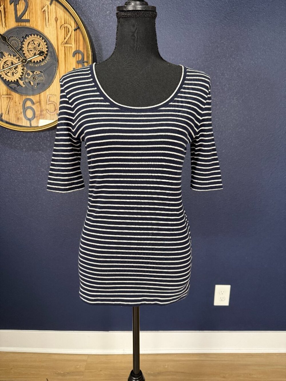 Banana Republic Navy Striped Scoop Neck Fitted Tee | S